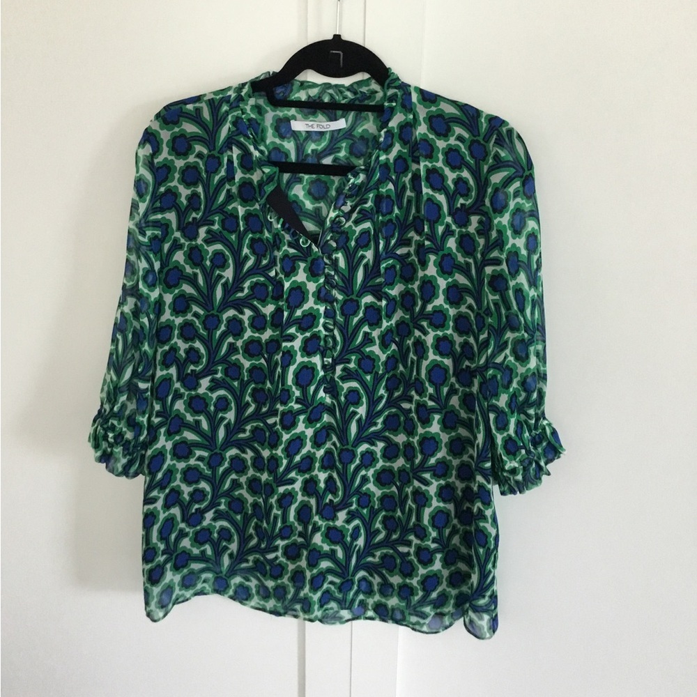 Floral Green and Blue Women's Blouse